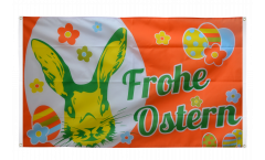 Balkonflagge Frohe Ostern orange mit Osterhase - 90 x 150 cm