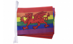Fahnenkette Regenbogen mit walisischem Drachen - 15 x 22 cm